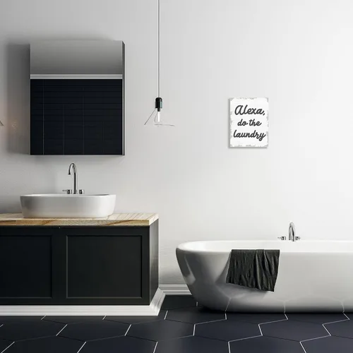 Vista 2 de Stupell Industries Alexa Do The Laundry - Divertida palabra gris para baño, diseño del artista Daphne Polselli, arte de pared, 10 x 15, placa