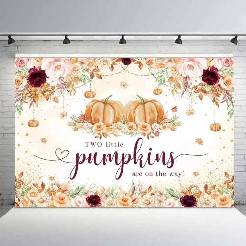 Vista 7 de MEHOFOND Telón de fondo de baby shower de calabaza pequeña de 7 x 5 pies para niñas, estilo bohemio, otoño, floral, recién nacido, decoración