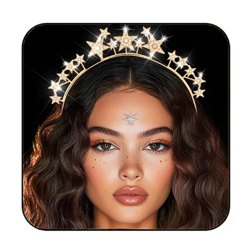 Vista 8 de CAKURE Diadema de corona con halo de estrella, diadema plateada con diamantes de imitación de diosa, accesorios para el cabello celestial para mujer
