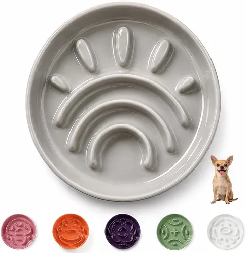 Vista 21 de Cuenco elevado para perros de alimentación lenta, 0.8 tazas de cerámica elevado con soporte inoxidable, cuenco elevado para perros de 6.3 pulgadas