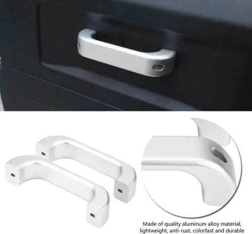 Vista 3 de Keenso Manija de agarre de puerta interior plateada para defensor, manija de puerta interior de cromo de aleación de aluminio para Defender 110 90