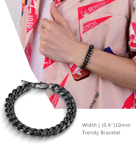 Vista 3 de PROSTEEL Pulsera de acero inoxidable para hombres y mujeres, elegantes pulseras de eslabones cubanos, chapado en oro negro de 18 quilates, ancho