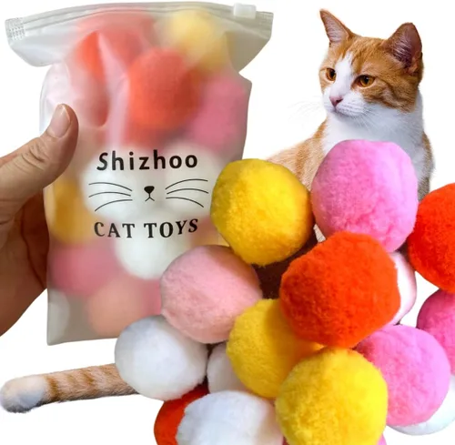 Vista 10 de Pelotas de pompones suaves de alta calidad para gatitos, ligeras, interactivas, varios colores, juguete de peluche para entrenamiento y juego
