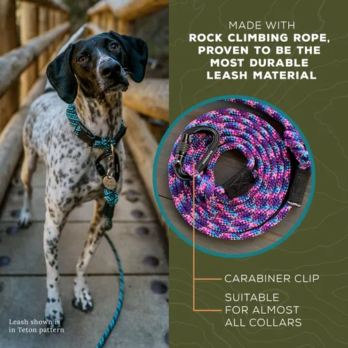 Vista 5 de Wilderdog Correa de cuerda de escalada con mosquetón para perros medianos y grandes, 10 pies, color azul pacífico