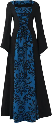 Vista 7 de ZEFOTIM Vestido renacentista para mujer, manga largamurciélago, corsés hasta el suelo con capucha, vestido gótico, cosplay
