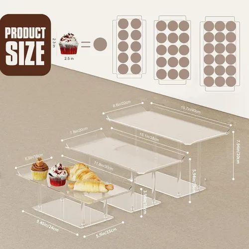 Vista 2 de HeiMma Juego de 3 Piezas para Exhibición de Mesa de Postres, Soportes Transparentes de Acrílico para Buffet, Elevador para Cupcakes, Postres