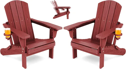 Vista 32 de SERWALL Silla Adirondack plegable ajustable, silla Adirondack reclinable con 3 posiciones reclinables, HDPE para todo tipo de clima, Adirondack