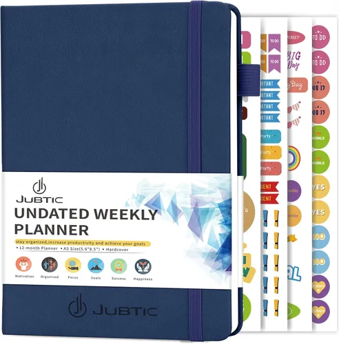 Vista 7 de JUBTIC Agenda semanal y mensual sin fecha, agenda diaria de productividad, calendario para lista de tareas, cuaderno de organización A5