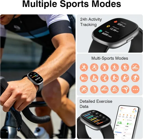 Vista 3 de TYKOIT Reloj inteligente, rastreador de fitness con pantalla táctil de 45 mm, monitor de frecuencia cardíaca, oxígeno en sangre, seguimiento