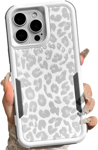Vista 11 de Funda magnética para iPhone 17 Pro, compatible con Magsafe, lindo estampado de leopardo blanco guepardo, resistente, resistente, protección