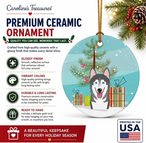 Vista 2 de Caroline's Treasures Adorno de cerámica para árbol de Navidad y Alaskan Malamute para colgar en el árbol de Navidad, para el hogar, Navidad