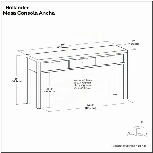 Vista 13 de SIMPLIHOME Hollander - Mesa consola de madera maciza con 3 cajones de 60