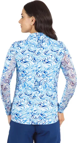 Vista 4 de IBKUL Athleisure Wear - Polo de manga larga con protección solar UPF 50+ Icefil Cooling Tech Kinsley Print de longitud ajustable - 48485