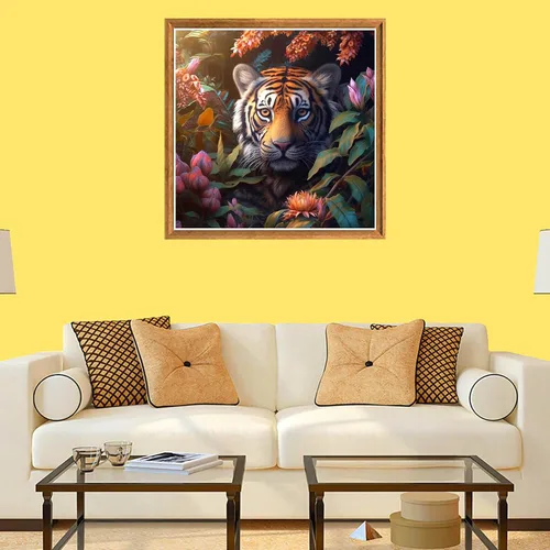 Vista 4 de Bimkole Kits de arte de diamantes 5D para adultos, flores alrededor del tigre, set de bordado de pedrería DIY animal de taladro completo, pintura