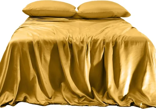 Vista 12 de Elegant Comfort Lujoso juego de sábanas de satén sedoso de 4 piezas, agradable para la piel y el cabello, resistente a las arrugas, la decoloración