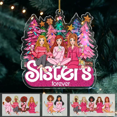 Vista 2 de Gossby Adorno de Navidad acrílico personalizado para hermanas para siempre, regalo personalizado con diseño, nombre, decoración de árbol de 2