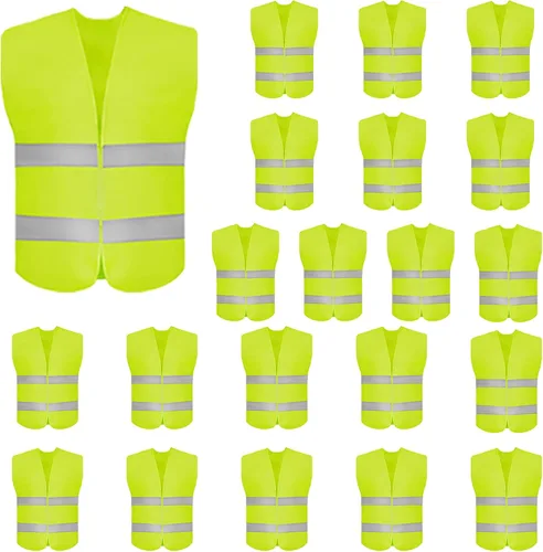 Vista 7 de DUSKCOVE Paquete de 10 chalecos de seguridad de alta visibilidad con 2 tiras reflectantes Hi Vis para hombres y mujeres, chalecos de construcción