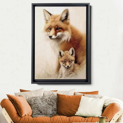 Vista 6 de Fox Mother Cub Print, In The Style Of Stencil-Based, Ivory, Kids Wall Art, Kids Wall Art Display, Mom And Baby Animal Art Print