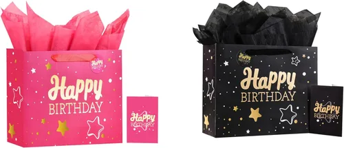 Vista 10 de Powbrace Bolsa de regalo de cumpleaños número 30 negra de 13 pulgadas con papel de seda y tarjeta de felicitación para fiestas, bolsa de regalo