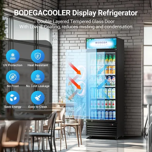 Vista 4 de BODEGA BODEGACOOLER Refrigerador comercial de bebidas de 15.5 pies cúbicos, enfriador de pantalla vertical con puerta de vidrio, refrigerador