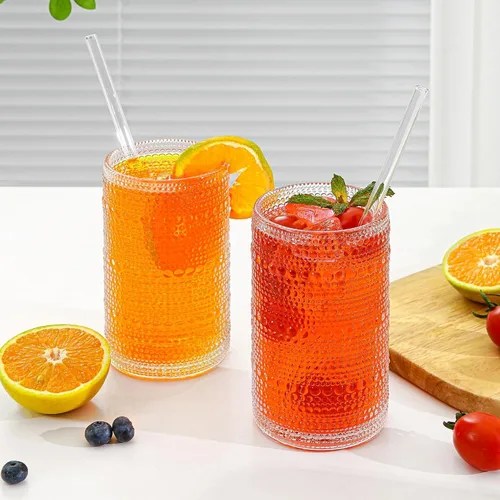Vista 2 de Juego de 6 vasos de beber transparentes con tallo y pajitas (Juego de 12 vasos transparentes), 16 onzas