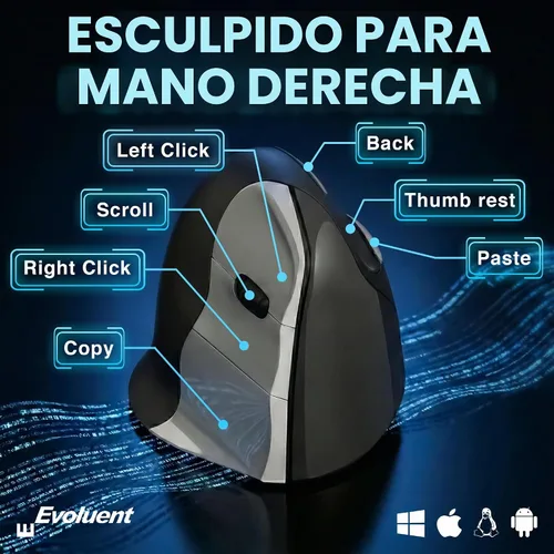 Vista 3 de Evoluent Ratón vertical original del mundo – VMC Classic Wireless USB