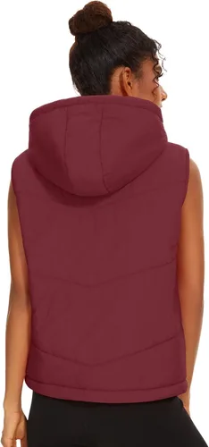 Vista 4 de Micoson Chalecos acolchados para mujer, de invierno, sin mangas, con capucha, con cremallera, cuello alto, con bolsillo, ajuste holgado