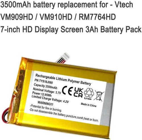 Vista 4 de AOLIKES - Batería recargable de 3500 mAh 3.7 V para Vtech VM909HD / VM910HD / RM7764HD / RM7764-2HD Video Baby Monitor de 7 pulgadas 3.5A batería