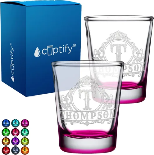 Vista 30 de Vaso de chupito personalizado con nombre de círculo elaborado de 2 onzas, parte inferior negra grabada con texto personalizado para regalos, bodas
