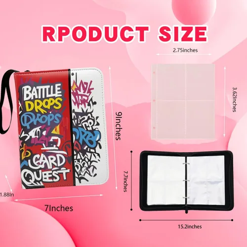 Vista 3 de Carpeta de 400 tarjetas para tarjetas intercambiables, 4 bolsillos con cremallera y asa, álbum de diseño de piel sintética para almacenamiento