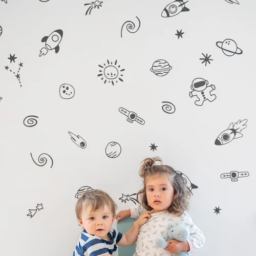 Vista 5 de Calcomanías de pared Space Galaxy para niños, habitación de bebé, cuarto de bebé y sala de estar. 40 piezas calcomanías adhesivas de vinilo
