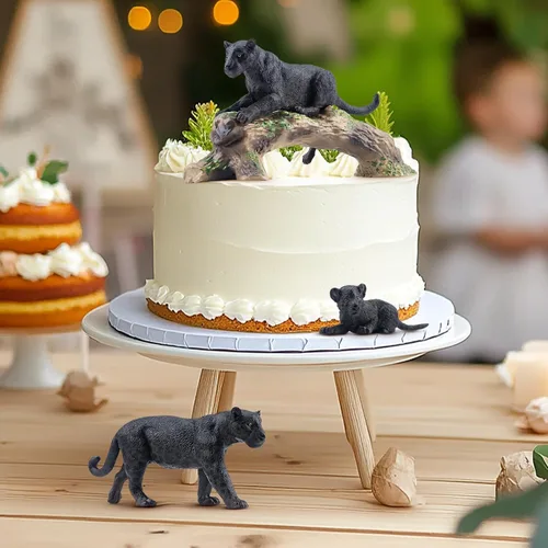 Vista 8 de Toymany 7 Piezas Figuras de Panteras Negras con Cachorro de Pantera y Tronco de Árbol, Figuras Realistas de Animales de la Selva Juego Familiar