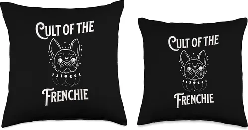 Vista 3 de Frenchie Gifts for Men Women French Bulldog Tees Cult of Frenchie Divertida almohada de bulldog francés Mystic Moon Tarot, 16 x 16 pulgadas