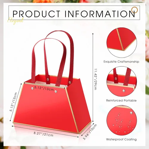 Vista 3 de Fuutreo 12 bolsas de regalo de flores de graduación para ramos, cajas portátiles para arreglos florales con asa, bolsas impermeables para envolver