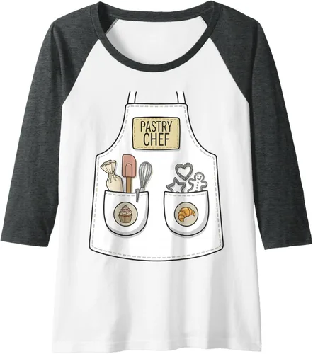 Vista 10 de Pastry Chef Funny Baker Baking Patisserie Apron Costume Raglan Baseball Tee