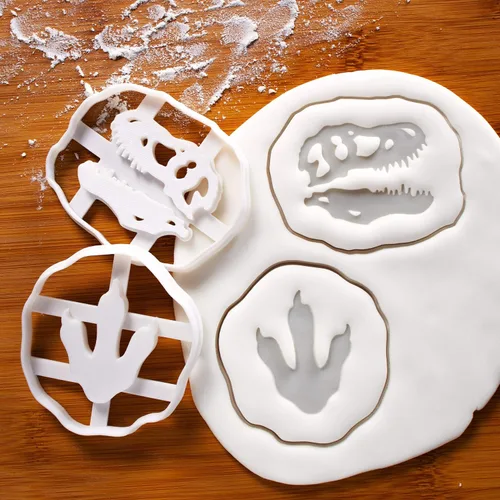 Vista 2 de Juego de 2 cortadores de galletas T-Rex Footprint and Skull Fossil, 2 piezas - Bakerlogy