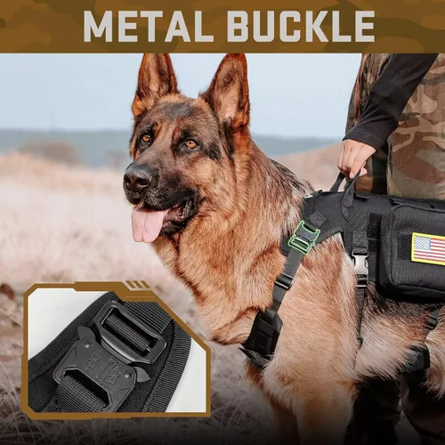 Vista 5 de Forestpaw Arnés para perro de tamaño mediano, arnés táctico para perro con asa, chaleco de servicio militar sin tirones con bolsillos ajustables