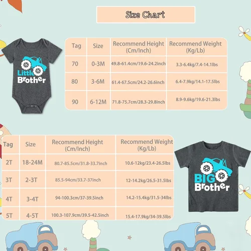 Vista 7 de Funnycokid Conjunto de camisas a juego para hermano mayor, hermano pequeño, ropa de regalo para bebé