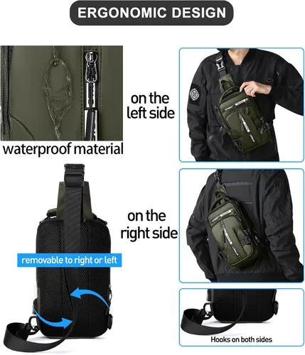 Vista 46 de Mochila cruzada pequeña negra para hombre y mujer, H-Negro, S, Moda