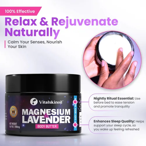 Vista 7 de Loción de magnesio, crema corporal para la noche y la hora de acostarse, alivio calmante para las piernas cansadas, mantequilla muscular