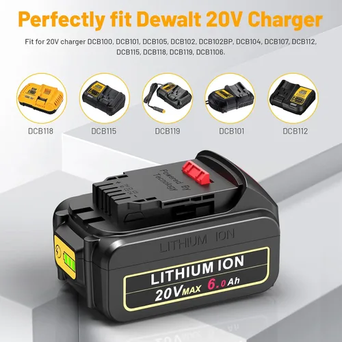 Vista 5 de Futurebatt Batería de iones de litio de 20V de repuesto para Dewalt 20V Max 6.0Ah Compatible con baterías Dewalt DCB205 DCB206 DCB207 DCB204 DCB201