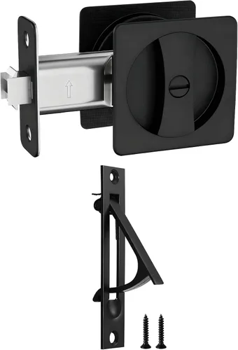 Vista 10 de Lethato Hardware para Puerta de Bolsillo Negro, Cerradura de Puerta de Bolsillo, Pestillo de Puerta de Bolsillo, Puerta de Bolsillo Mate Negra