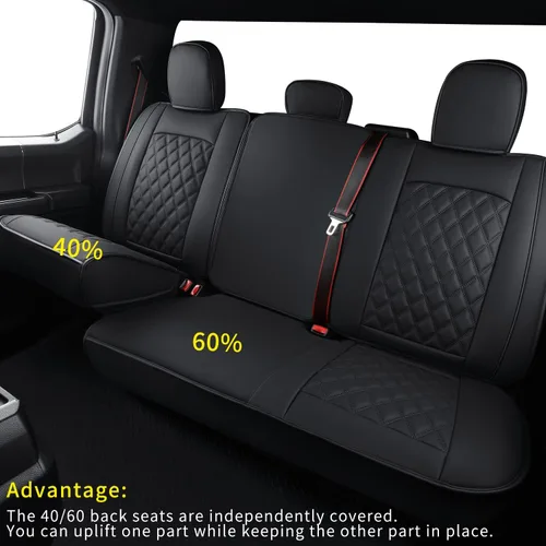 Vista 5 de LUCKYMAN CLUB Fundas de asiento para F150 Compatibles con F150 SuperCrew 2010-2014 con piel sintética impermeable (Juego completo, Negro)