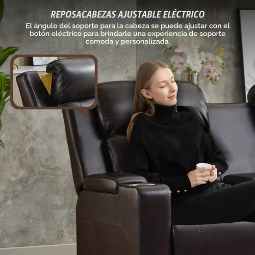 Vista 8 de Sofá biplaza reclinable eléctrico con consola, sofá biplaza reclinable de doble motor con reposacabezas eléctrico/carga inalámbrica/luz