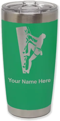 Vista 22 de LaserGram 20oz Vacuum Insulated Tumbler Mug, Rock Climber, Personalized Engraving Included (Coral)