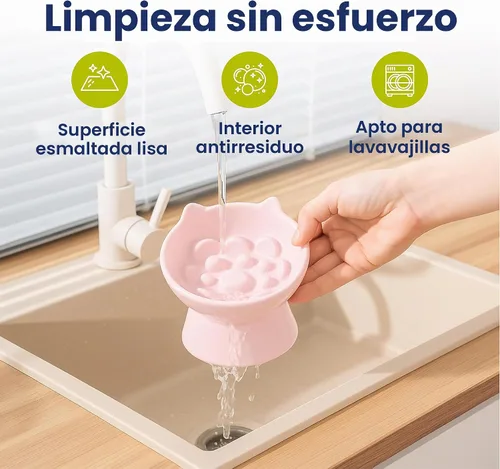 Vista 7 de PawsPik Lynx - Cuenco elevado de cerámica para perros y gatos, color rosa Quartz rosa