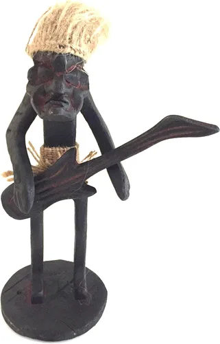 Vista 5 de OMA Estatua primitiva de Tiki Man tocando tambores Tiki Bar Estatua tribal Decoración del hogar, marca única, federal (TM)