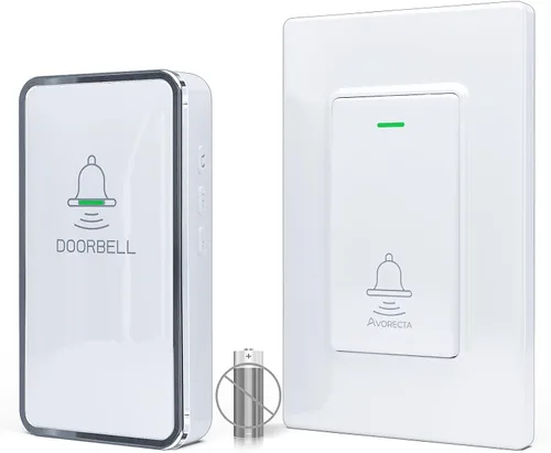 Vista 10 de Kit de timbre inalámbrico, 1 botón redondo autoalimentado y 1 receptor de timbre enchufable, no requiere batería, sin Wi-Fi, 38 campanas, 4 niveles