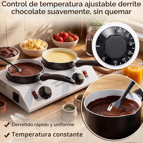 Vista 3 de ROCEEI - Máquina de fusión de chocolate doble olla eléctrica con espátula