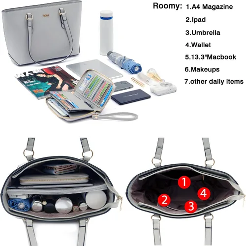 Vista 6 de Qiyuer - Juego de carteras y bolsos para mujer, bolso de trabajo, bolso de mano, bolso de hombro con asa superior, bolso con cartera a juego